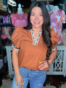 Saddle Leopard V Neck Top