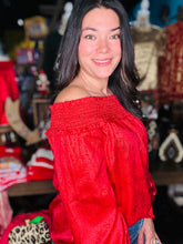 Load image into Gallery viewer, Metallic Red Off the Shoulder Top
