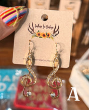 Load image into Gallery viewer, Gold Music Note Earrings
