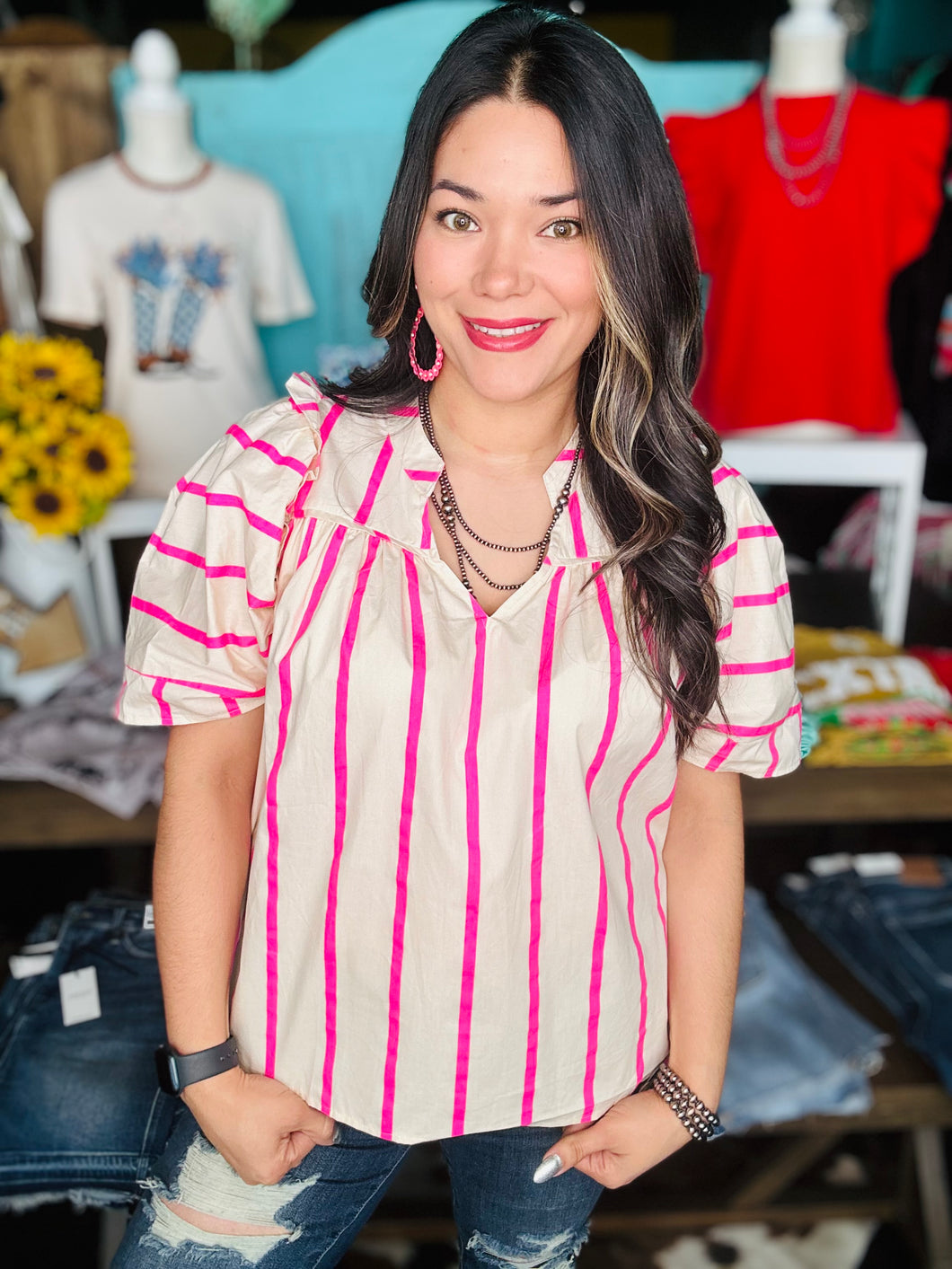 Neon Pink Striped Top