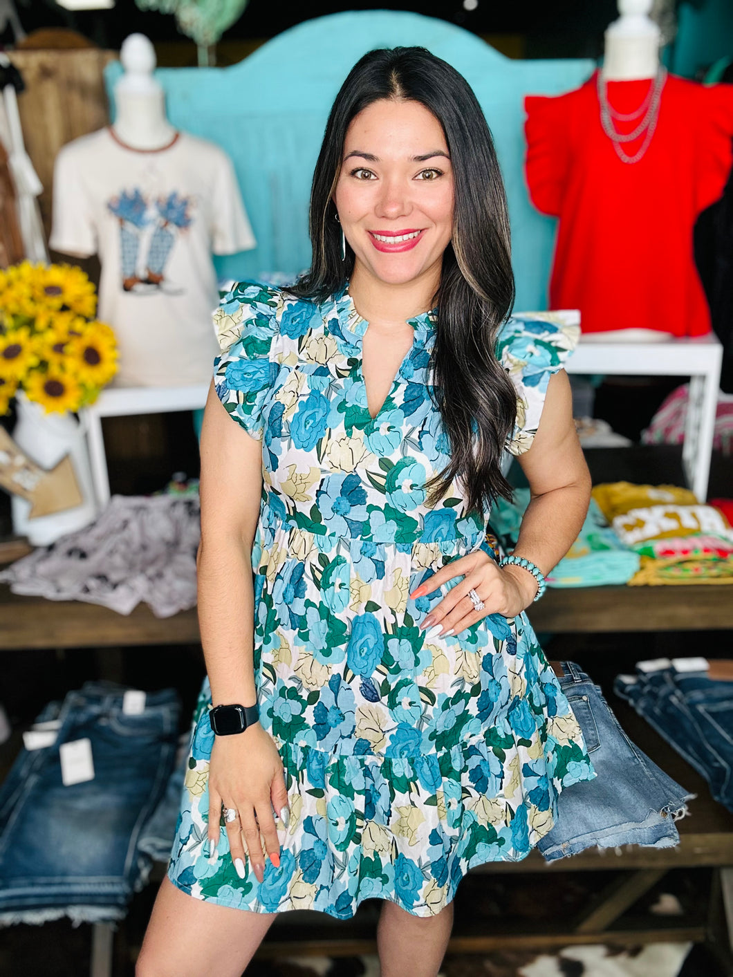 Floral Pocket Dress Blue