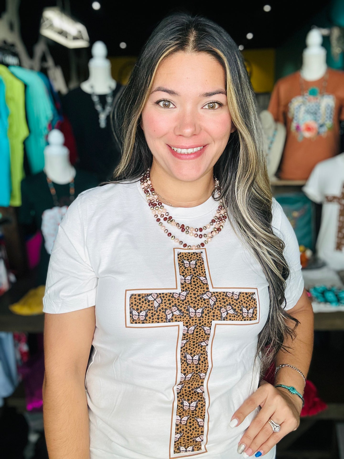 Butterfly Leopard Cross Tee