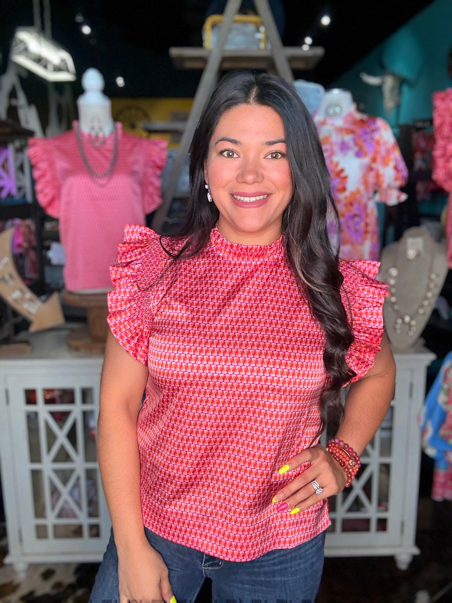 Flamingo Pink Ruffle Top