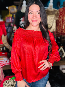 Metallic Red Off the Shoulder Top