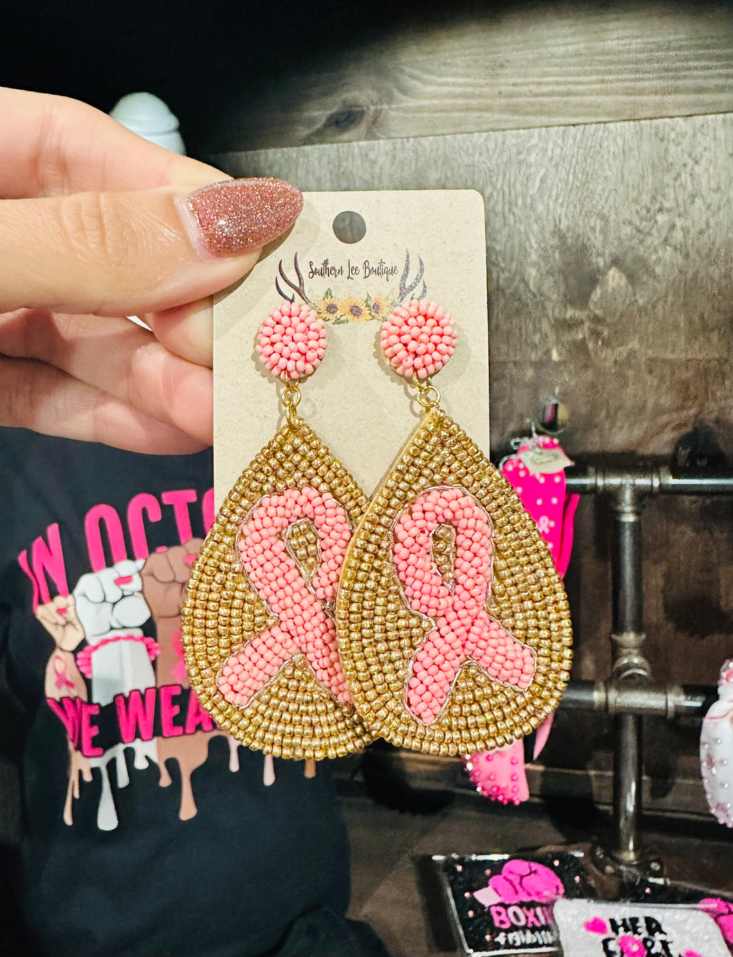 Breast Cancer Teardrop Earrings