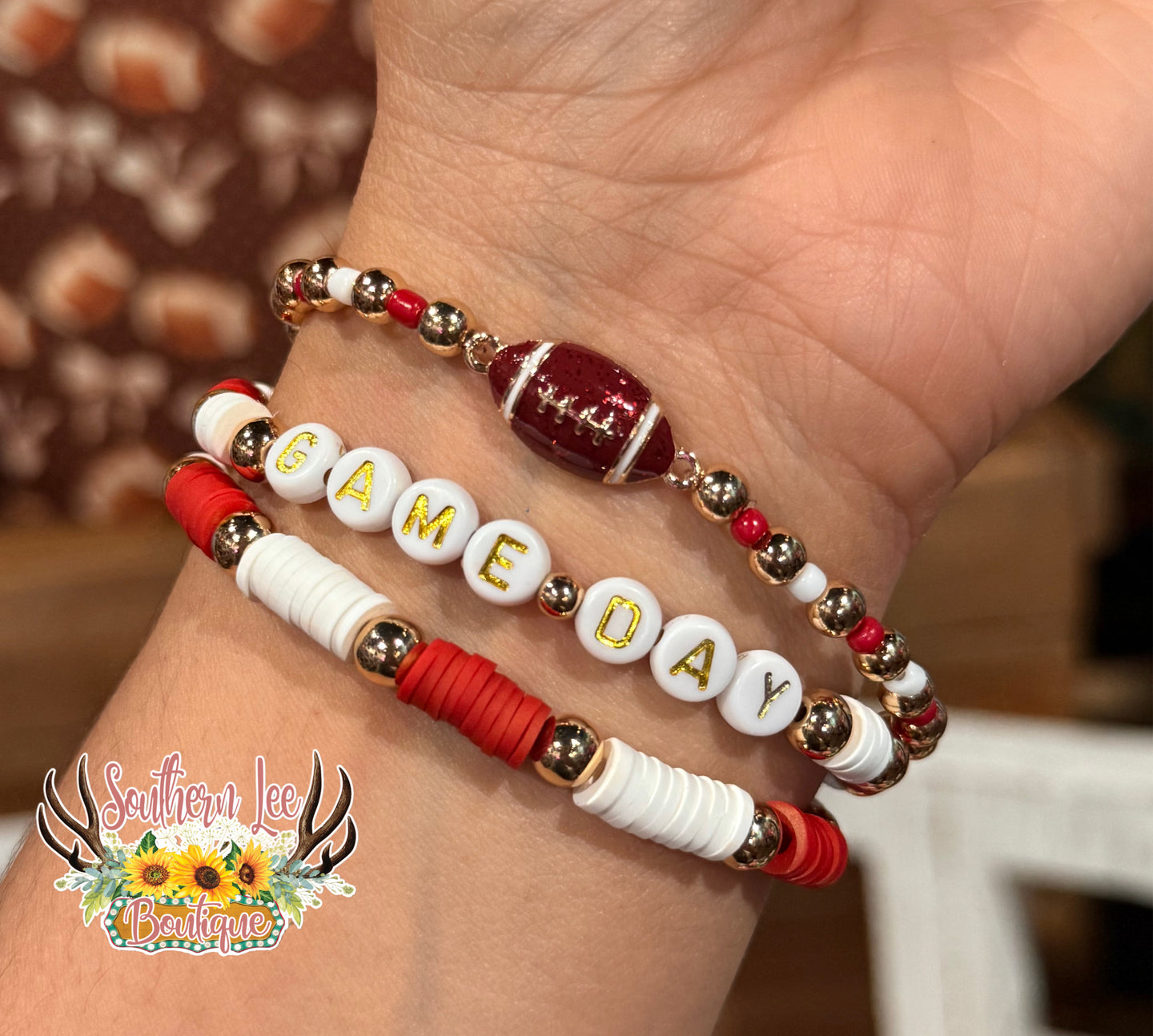 Red/White Game Day Bracelet Set
