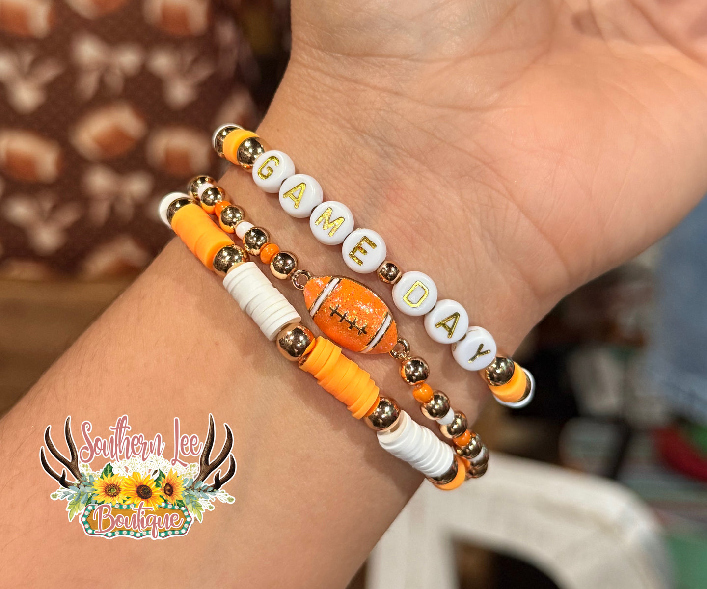 Orange/White Game Day Bracelet Set