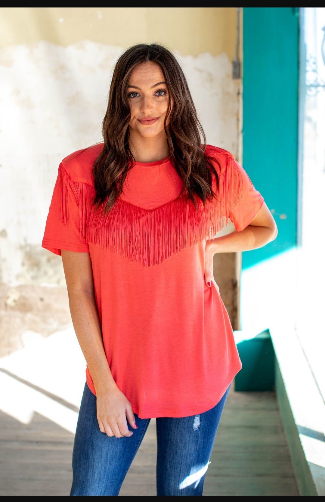 CORAL FRINGE TOP
