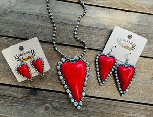 RED HEART EARRINGS/STUDS/NECKLACE